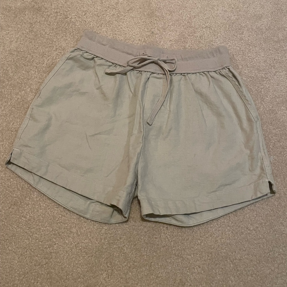 Elan Flax Color Drawstring Elastic-Waist Linen Blend Shorts